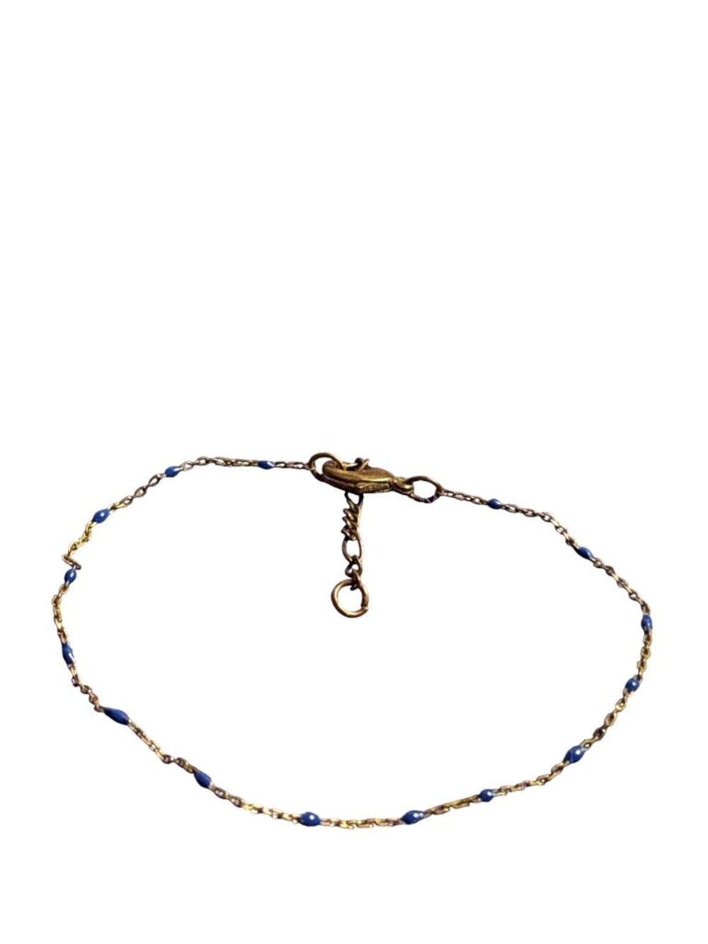 Vintage 90s Dainty Minimalist Copper Chain Bracelet Blue Enamel 6.25 - 7.25 inch